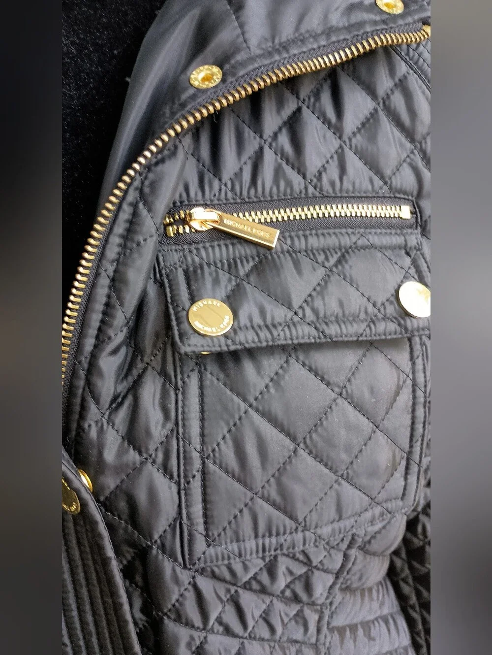 Michael Kors Black Quilted Puffer Jacket with Gold Hardware_M
